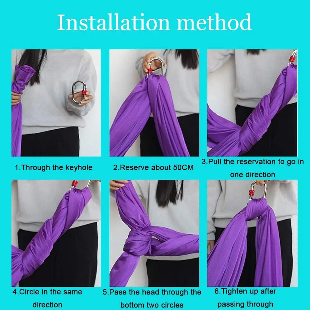 Aerial Yoga Hammock Set for Fitness and Pilates - 5.5 Yards of Silk Fabric with Carabiners and Daisy Chain for Inversion Exercises