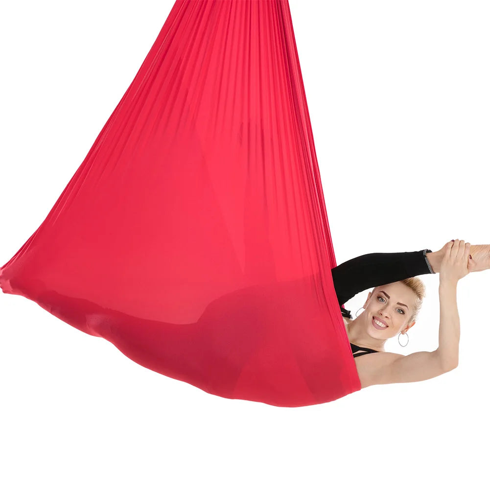Aerial Yoga Hammock Set for Fitness and Pilates - 5.5 Yards of Silk Fabric with Carabiners and Daisy Chain for Inversion Exercises