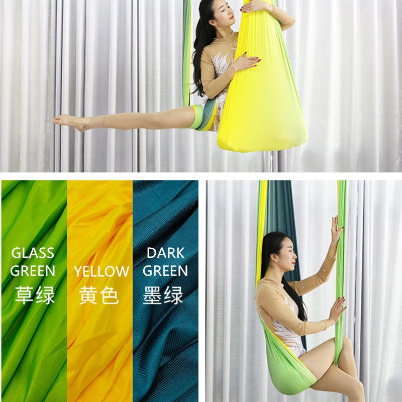 Aerial Yoga Hammock Set for Fitness and Pilates - 5.5 Yards of Silk Fabric with Carabiners and Daisy Chain for Inversion Exercises