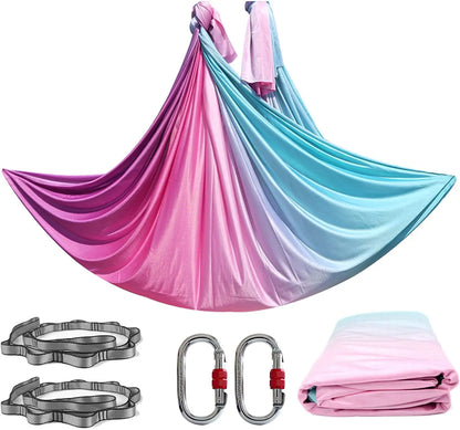 Aerial Yoga Hammock Set for Fitness and Pilates - 5.5 Yards of Silk Fabric with Carabiners and Daisy Chain for Inversion Exercises