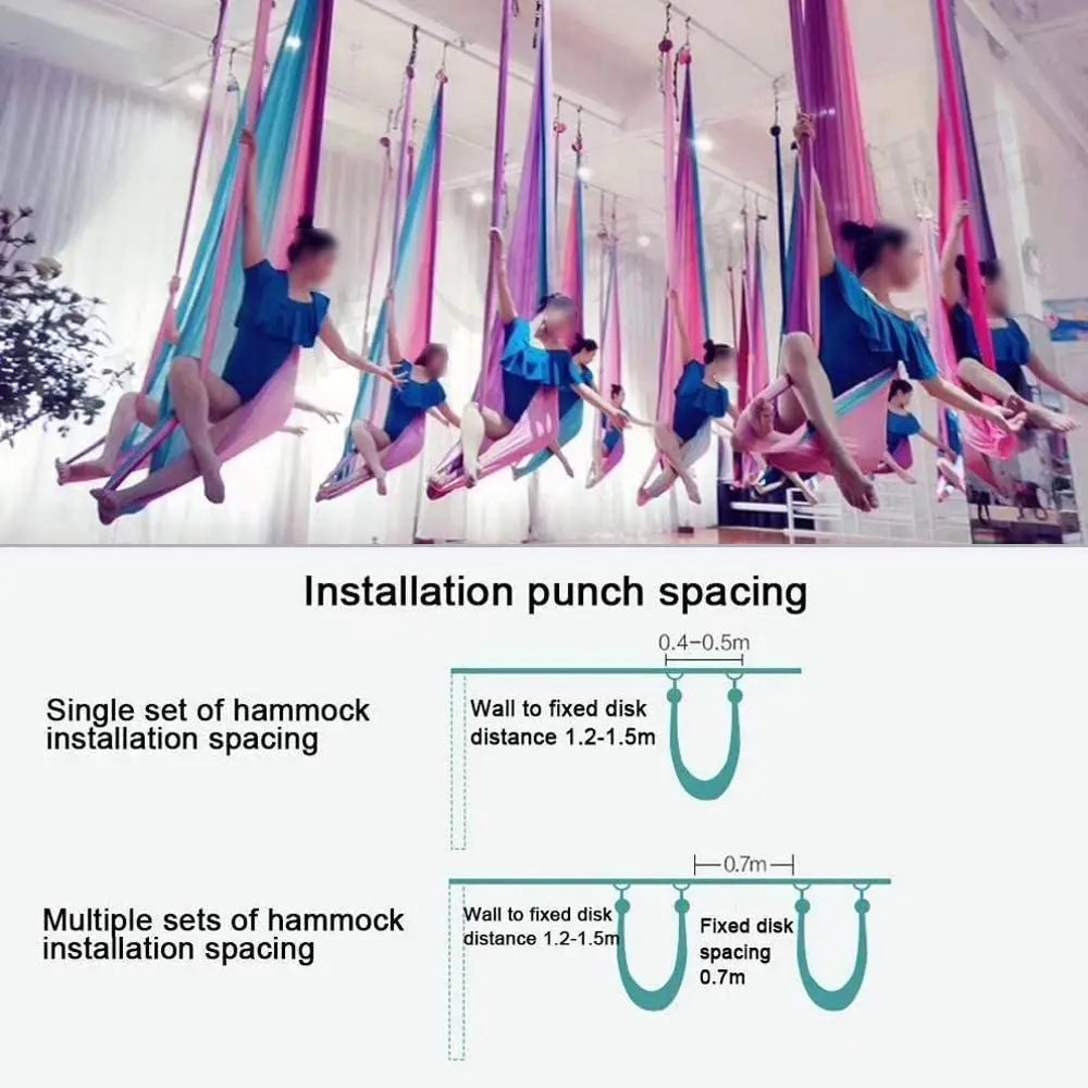 Aerial Yoga Hammock Set for Fitness and Pilates - 5.5 Yards of Silk Fabric with Carabiners and Daisy Chain for Inversion Exercises