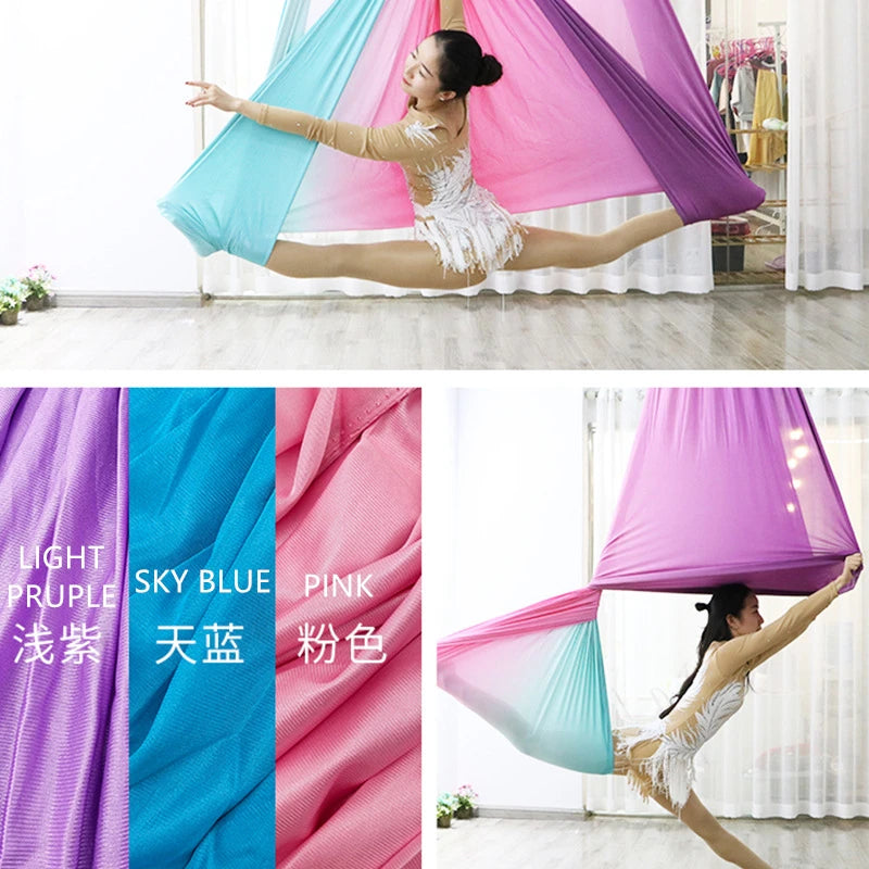 Aerial Yoga Hammock Set for Fitness and Pilates - 5.5 Yards of Silk Fabric with Carabiners and Daisy Chain for Inversion Exercises