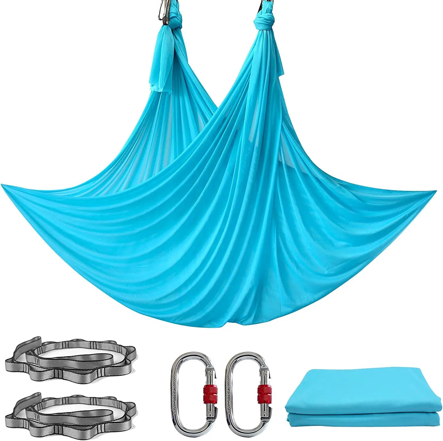 Aerial Yoga Hammock Set for Fitness and Pilates - 5.5 Yards of Silk Fabric with Carabiners and Daisy Chain for Inversion Exercises