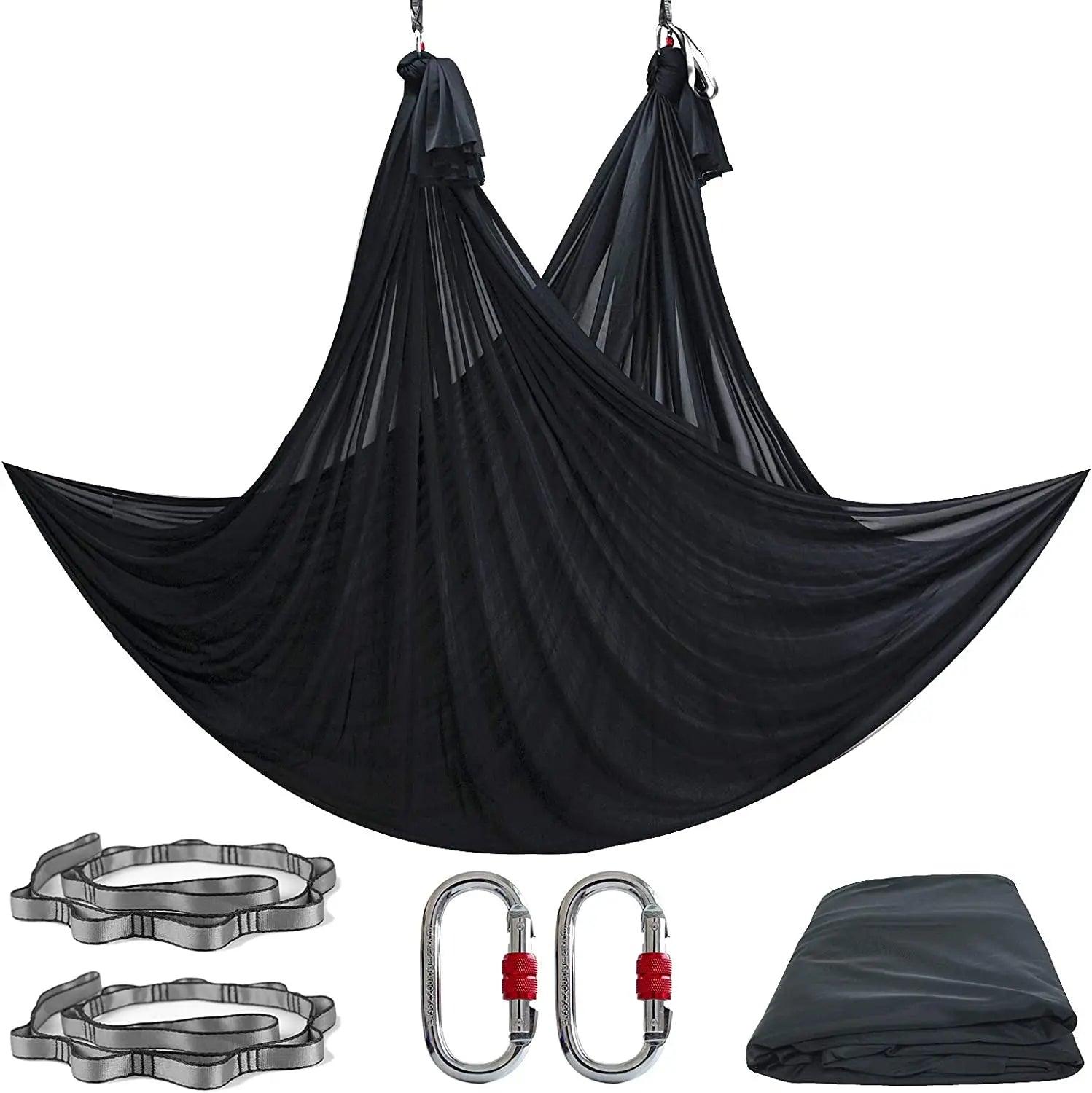 Aerial Yoga Hammock Set for Fitness and Pilates - 5.5 Yards of Silk Fabric with Carabiners and Daisy Chain for Inversion Exercises