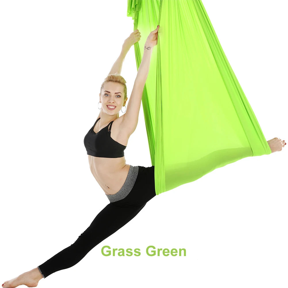 Aerial Yoga Hammock Set for Fitness and Pilates - 5.5 Yards of Silk Fabric with Carabiners and Daisy Chain for Inversion Exercises