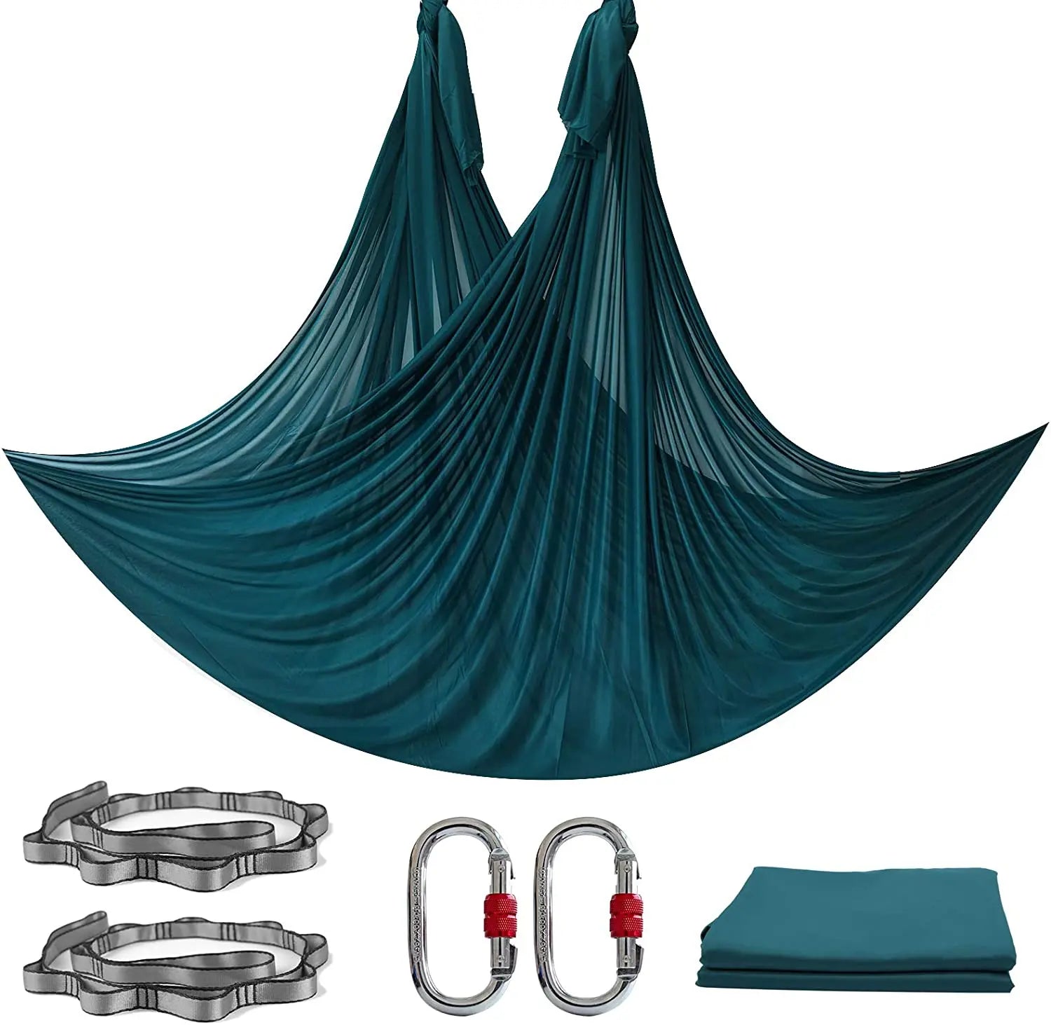 Aerial Yoga Hammock Set for Fitness and Pilates - 5.5 Yards of Silk Fabric with Carabiners and Daisy Chain for Inversion Exercises
