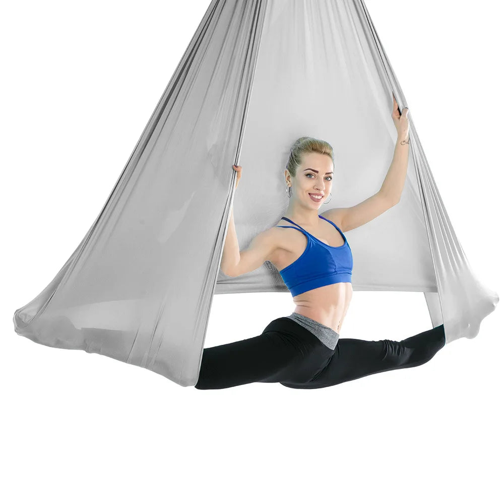 Aerial Yoga Hammock Set for Fitness and Pilates - 5.5 Yards of Silk Fabric with Carabiners and Daisy Chain for Inversion Exercises