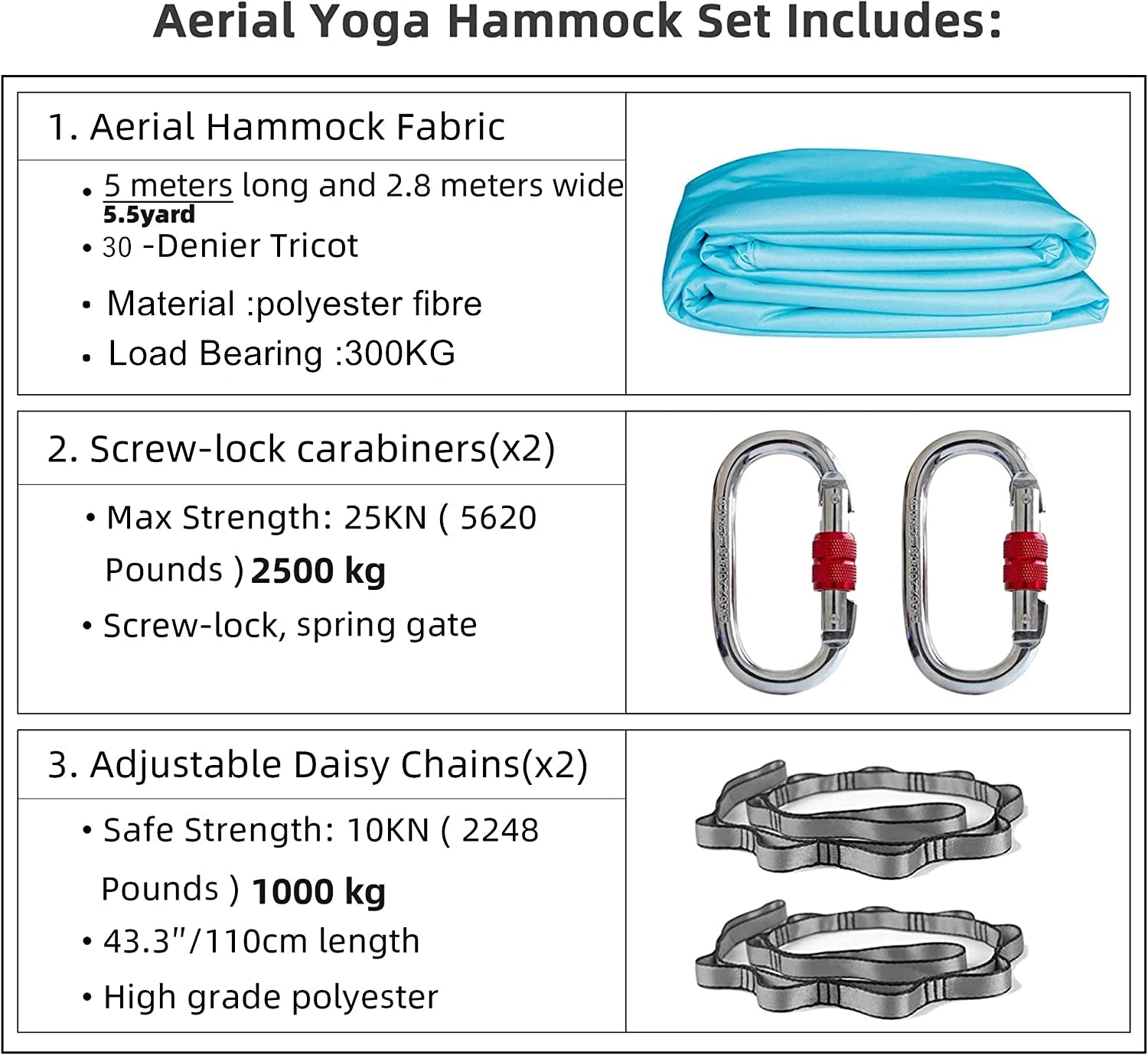 Aerial Yoga Hammock Set for Fitness and Pilates - 5.5 Yards of Silk Fabric with Carabiners and Daisy Chain for Inversion Exercises