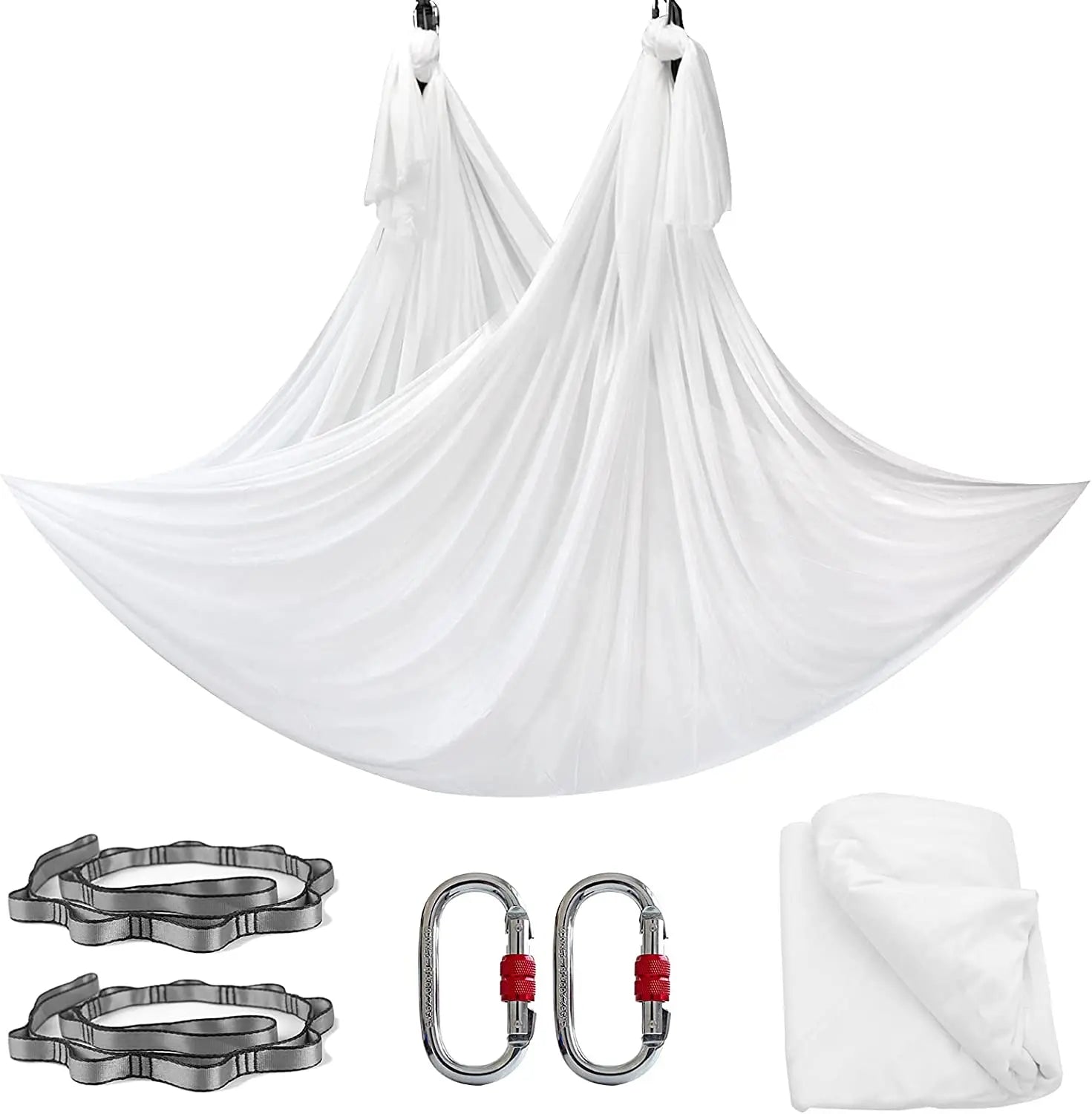 Aerial Yoga Hammock Set for Fitness and Pilates - 5.5 Yards of Silk Fabric with Carabiners and Daisy Chain for Inversion Exercises