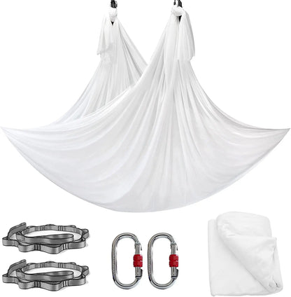 Aerial Yoga Hammock Set for Fitness and Pilates - 5.5 Yards of Silk Fabric with Carabiners and Daisy Chain for Inversion Exercises