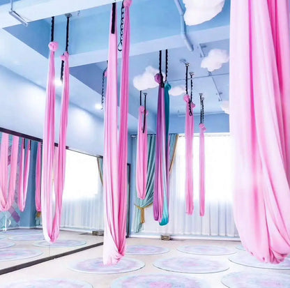 Aerial Yoga Hammock Set for Fitness and Pilates - 5.5 Yards of Silk Fabric with Carabiners and Daisy Chain for Inversion Exercises
