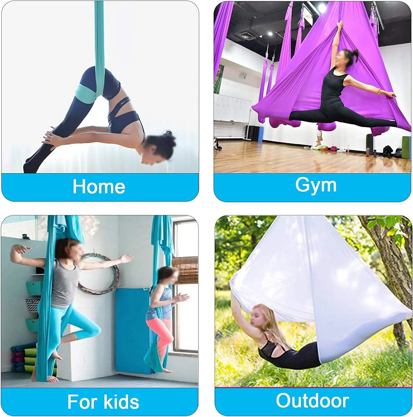 Aerial Yoga Hammock Set for Fitness and Pilates - 5.5 Yards of Silk Fabric with Carabiners and Daisy Chain for Inversion Exercises