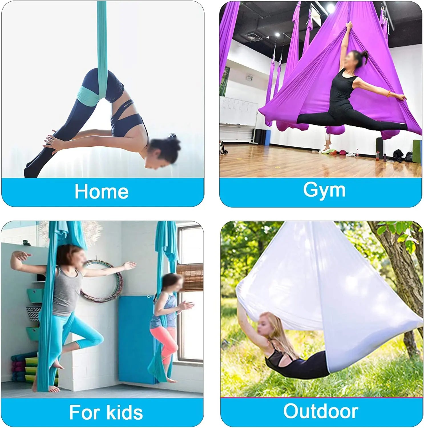 Aerial Yoga Hammock Set for Fitness and Pilates - 5.5 Yards of Silk Fabric with Carabiners and Daisy Chain for Inversion Exercises