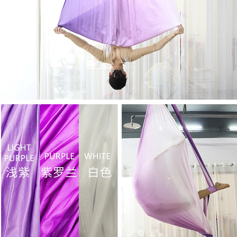 Aerial Yoga Hammock Set for Fitness and Pilates - 5.5 Yards of Silk Fabric with Carabiners and Daisy Chain for Inversion Exercises